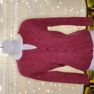 Vintage EXPRESS 3/4 sleeve magenta/pink cardigan w/ subtle snake pattern, size M